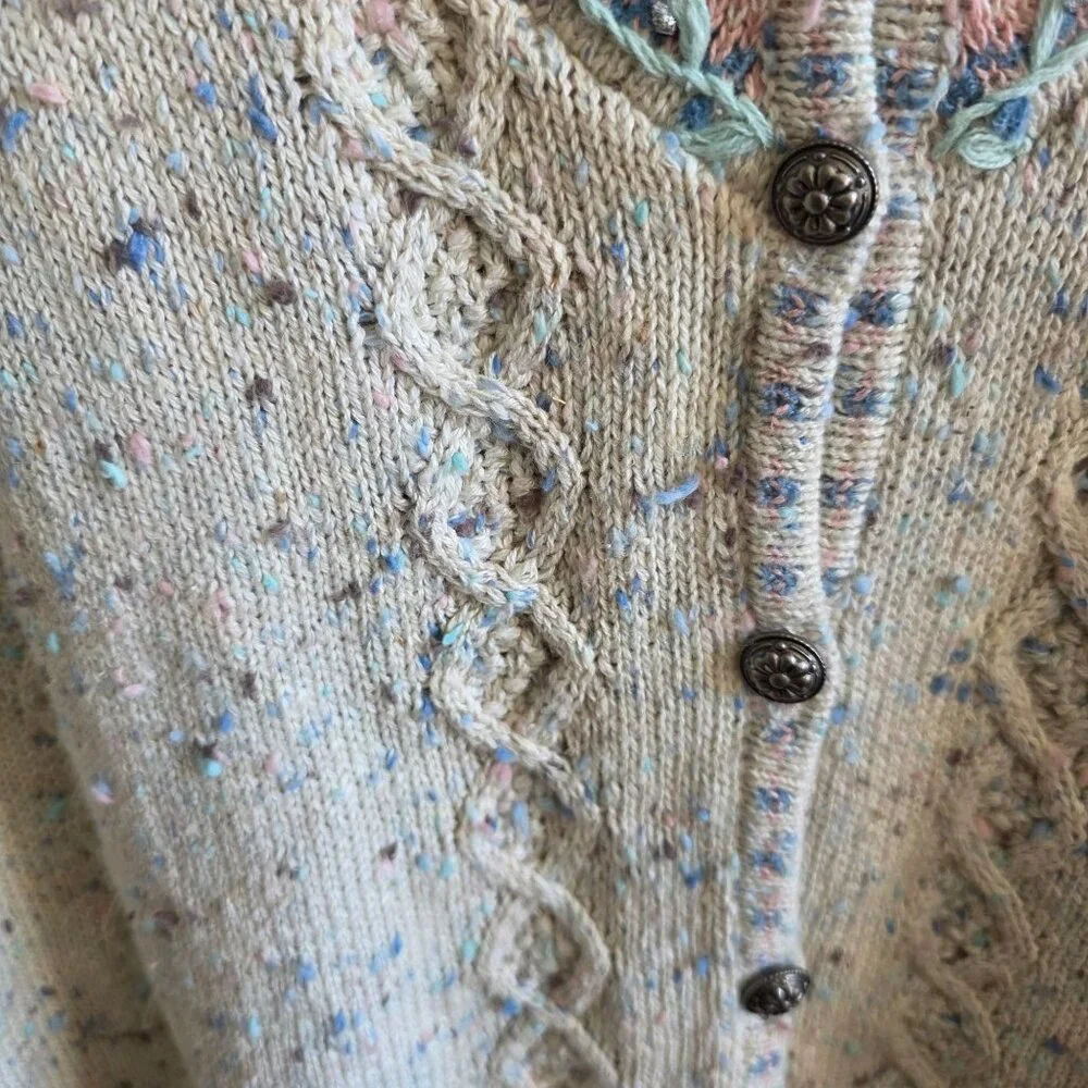 1990s Jantzen Embroidered Large Cable Knit Cardigan Grandma Cottage Deadstock